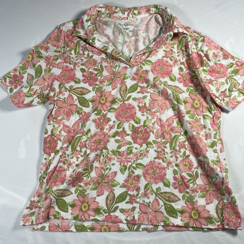 HAYMAKER  Women's Floral Print Short Sleeve Shirt - Sz Large